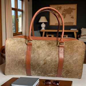Bolsa de Viaje de Cuero Vacuno, Hecha a Mano, Ligera, Duradera, con Cierre, Estilo Vintage, Grande - Product Image 2