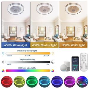 19-Inch RGB Dimmable LED Enclosed <b>Ceiling</b> Fan with <b>Light</b> Flush Mount Bladeless 6 Speed <b>Remote</b> <b>Control</b> for Bedroom & Party - Product Image 3