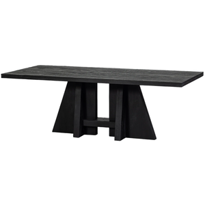 Table de salle à manger moderne de style américain en bois de manguier massif avec plateau rectangulaire et pieds en colonne, finition noir foncé, pour maison et villa - Product Image 1