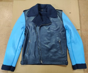 Chaqueta de Cuero para Hombre, Color Azul con Bloques de Color, Forro de Piel Sintética, Resistente al Viento, Estilo Motero, Chaqueta de Invierno, Chaqueta de Cuero Tipo <span class=keywords><strong>Bomber</strong></span> <span class=keywords><strong>B1</strong></span> B2 - Product Image 5