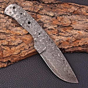 Couteau de chasse à lame fixe en acier Damas, fait main, motif goutte de pluie, à bord droit, pleine tige, professionnel, pour le camping en extérieur, vente en gros OBM - Product Image 2
