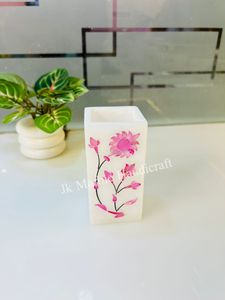 Porte-stylo en marbre avec motif floral rose, impression UV, organiseur de bureau pour usage professionnel, pièce artisanale - Product Image 3