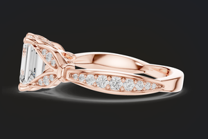 Anillo de Compromiso de Oro Rosa con Diamante Corte Esmeralda, Halo y Engaste de Garras, Anillo Nupcial de Lujo con Banda Pavé, Joyería de Boda Elegante y Atemporal - Product Image 3