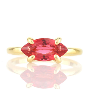 Anillos de Joyería con Piedras Preciosas de Turmalina Rosa Genuina, Corte Marquesa Facetado, en Plata de Ley 925 Sólida, Chapados en Oro de 14K - Product Image 2
