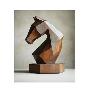 Sculpture de cheval en bois géométrique moderne, faite à la main, décoration artistique de table pour salon - Product Image 2