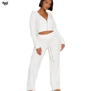 Conjunto de sudaderas con capucha para mujer, de corte holgado, color liso, cortas, con cremallera, manga larga, de tejido grueso, con logotipo personalizado, de fabricante - Product Image 1