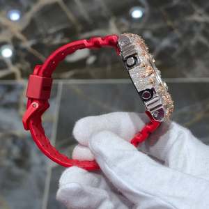 Reloj de Cuarzo Rojo con Incrustaciones de Moissanita, Bisel Analógico Digital con Doble Pantalla, Correa de Goma Unisex de 20 mm, Resistente al Agua 3 Bar para Niños - Product Image 2