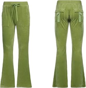 Green Color Women Velour <b>Tracksuit</b> With Pocket Cropped Flared Trouser Pant Velvet <b>Tracksuits</b> <b>Winter</b> Jogging Suit Set Breathable - Product Image 5