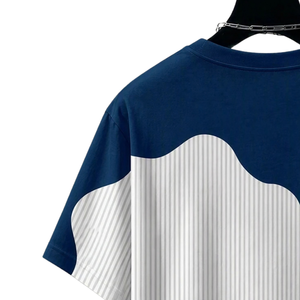 <b>Mens</b> <b>Blue</b> White Color Block Graphic Print T Shirt Crew Neck Short Sleeve Casual Streetwear Shirt Wholesale Clothing Apparel - Product Image 4