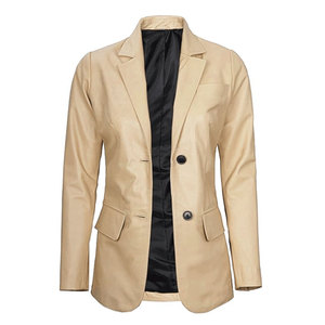 Veste en cuir d'agneau véritable sur mesure OEM pour femme, coupe ajustée, blazer noir respirant, coupe-vent, col à revers, boutonnée - Product Image 5