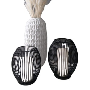 Modern Votive <b>Candle</b> Holder <b>Set</b> of Two Pieces Black Color Metal Wire Decorative Item Iron Metal Candlestick Stand - Product Image 1