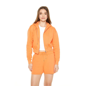 Sudadera con capucha corta de invierno para mujer, de moda, de alta calidad, de color liso, personalizada, con cremallera, hombros caídos, oversize, con pedrería y corte crop - Product Image 4