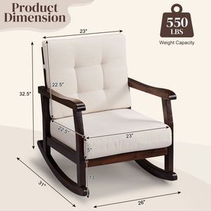 Sedia a dondolo da esterno in legno massello di abete con cuscini rimovibili e lavabili, sdraio da patio con schienale inclinato in legno massello di abete - Product Image 4