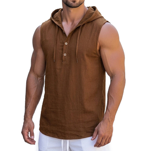Wholesale OEM Bulk Men <b>Athletic</b> Sleeveless Hoodie Shirts Casual Henley Button Tank Top Custom Made Gym Fitness Tank Tops For Men - Product Image 1