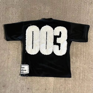 Boxy Oversized Distressed Embroidery Custom Patch Stand Collar Twill Short Sleeve T-Shirt - Product Image 3