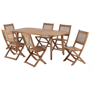 Juego de Muebles de Restaurante de Diseño Rústico con Estructura de Madera de Teca y Respaldo de Ratán para Muebles de Jardín - Product Image 3