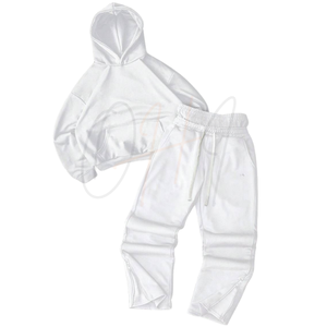 ชุดเซ็ตฮู้ดดี้ขายาวสีขาวแบบกำหนดเอง ชุดลำลองพร้อมโลโก้สั่งทำ ชุดวอร์ม 2 ชิ้น ผ้าฝ้ายฟลีซเนื้อนุ่ม น้ำหนักเบา - Product Image 1