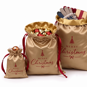 Merry Christmas Gold Satin <b>Bag</b> With Drawstring Closure Reusable Dust <b>Bags</b> Pouch <b>Festive</b> Present Packaging <b>Bag</b> Dust <b>Bag</b> Cover - Product Image 1