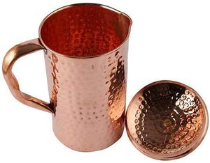 Jarra de Agua de Cobre Puro con Acabado Martillado, Jarra Ayurvédica para Beber, Jarra de Cobre Hecha a Mano en India, Jarra de Cobre para Servir, Decoración para el Hogar - Product Image 1
