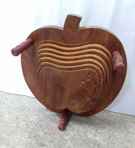 ตะกร้าผลไม้รูปแอปเปิ้ลทำจากไม้ พับได้ ตะกร้าผลไม้และผักตกแต่งทำมือ สำหรับวางบนโต๊ะครัว ตกแต่งบ้าน - Product Image 3