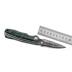Couteau pliant en acier Damas personnalisé en gros, 18,5 cm, manche en Micarta anti-traces, couteau de poche OEM, outil de camping, étui en cuir - Product Image 2