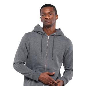 Sweat-shirt à capuche zippé gris pour homme, coupe classique, couleur unie, en molleton tricoté, pour l'automne - Product Image 3