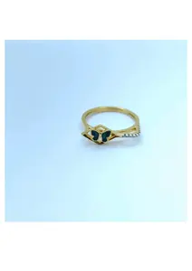 Exquisito Anillo de Oro de 22K con Diseño Contemporáneo para Mujer, con Motivo de Mariposa en Esmalte Verde y Delicados Detalles de Circonio - Product Image 3