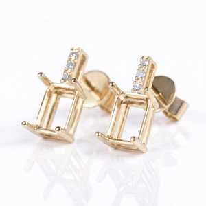 Boucles d'oreilles clous en argent sterling 925, taille émeraude, semi-monture, 5x7mm à 10x8mm, pré-découpées, sertissage 4 griffes pour pierres précieuses, support vierge DIY - Product Image 2
