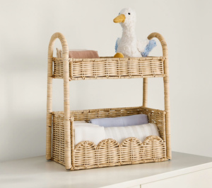 New Arrival Wholesale Rattan Desktop Storage <b>Shelf</b> 2 Tier Scalloped Woven Organizer Caddy For Nursery & Bathroom - Product Image 1