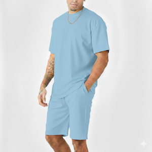 Conjunto de Verano de 2 Piezas para Hombre, Ligero y de Secado Rápido, 100% Algodón, Impresión de Logotipo Personalizado, Estilo Urbano, Camisa y Pantalones Cortos de Talla Grande - Product Image 1