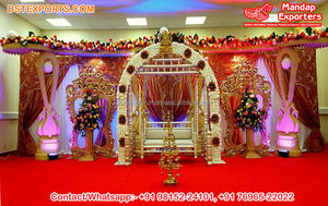 Escenario de boda tradicional con temática de templo grande, decoración de escenario de estilo indio del Sur, configuración de escenario de boda, temática de ajwada - Product Image 2