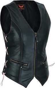 Gilet long en cuir véritable noir pour femme, veste sans manches tendance - Product Image 1