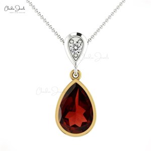 Produits Tendances : 2 Pendentifs Goutte d'eau 9x6mm en Grenat Doré avec Diamant Blanc Naturel – Pendentifs Fins pour Mariage, Vente en Gros et Lots en Vrac - Product Image 1
