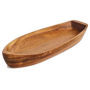 Bol en bois de luxe en forme de bateau, long bol de service en bois d'acacia pour desserts et fruits, utilisation décorative élégante pour la maison, l'hôtel et les cadeaux - Product Image 1