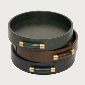 Plateaux ronds en cuir vert, plateaux en cuir de luxe pour la maison et le bureau - Product Image 2