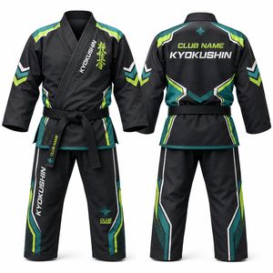 Kyokushin Karate Gi Heat-Transfer Printed Short Sleeve Moisture Wicking V-neck Uniform Breathable 420g Polyester Black Green - Product Image 1