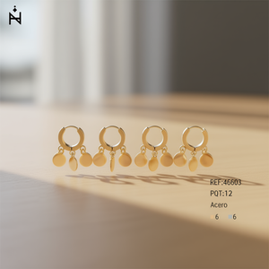 Orecchini Pendenti Zi Fashion con Tre Dischi in Acciaio Oro e Argento, 12 Paia - Product Image 3