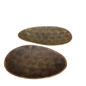 Chồng chéo vòng cung kết cấu platters earthy tone dập nổi kim loại món ăn đồ ăn & phục vụ tấm hình bầu dục khay | tái sử dụng Vanity khay - Product Image 1