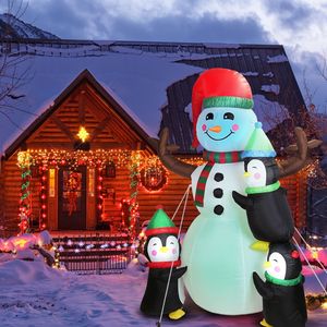 Decorazione Natalizia Gonfiabile da Esterno con Luci LED da 1,8 m, Pupazzo di Neve e Pinguino, con Compressore d'Aria Integrato - Product Image 1