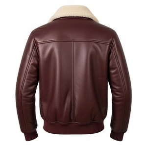 <b>Men</b>’s Shearling Collar <b>Leather</b> Bomber <b>Jacket</b> Brown Aviator Winter Coat Warm <b>Faux</b> Sheepskin Lined Pilot Style Zipper Front - Product Image 2