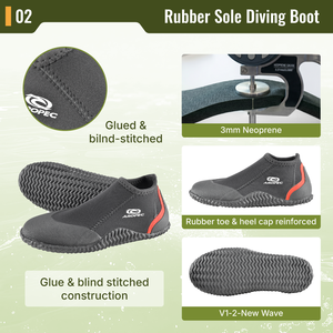 Aropec 3mm Neoprene Low-Cut Water Boots with Reinforced <b>Toe</b> & Heel <b>Caps</b> and Anti-Slip U2 Rubber Sole - OEM/ODM Available - Product Image 3