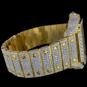 Fancy VVS Cz Diamond Square Glass Quartz Movement Luxury Stainless Steel Man's <b>Watch</b> Analog Dial Hip Hop Man's Premium Jewelry - Product Image 2