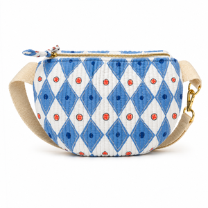 Wholesale Blue Quilted Block Printed Cotton Crossbody Sling Bag <b>Adjustable</b> <b>Strap</b> Casual Women Shoulder Chest Bag for Women & Kid - Product Image 1