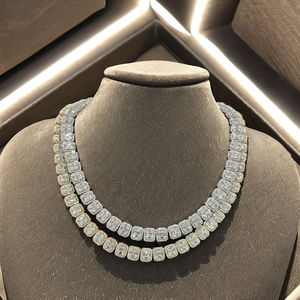 Unisex 925 Sterling Silver <b>Gold</b> Plated Custom Choker Necklace Hip Hop Style Iced Moissanite Diamond Baguette Tennis Chain Gift - Product Image 4