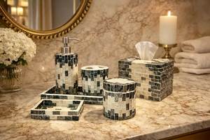 Contemporary MOP Inlay Bathroom Accessories <b>Set</b> <b>Soap</b> Dispenser Toothbrush Holder Tumbler Dish Tray Hotel Home Bathroom Decor - Product Image 3