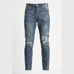Jeans de Mezclilla para Hombre, Corte Slim Fit, Desgastados y Rotos, Cintura Alta, Pierna Recta, Algodón, Estilo Casual, Lavado Azul, Otoñal - Product Image 2