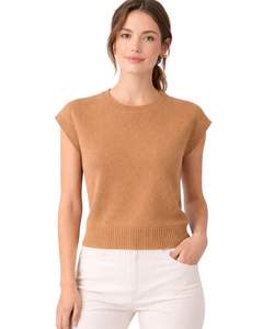 Pull sans manches en maille pour femme, couleur camel, doux et léger, col rond, décontracté, élégant, pour l'été - Product Image 1