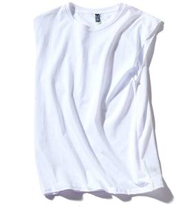 Camiseta de punto sin mangas para hombre de algodón de fibra larga, casual, deportiva, transpirable, ecológica, de secado rápido, teñida lisa, de longitud corta. - Product Image 4