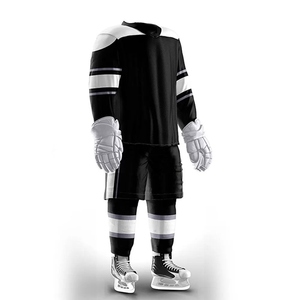 Maillot de hockey sur glace noir pour homme, manches longues, avec rayures blanches, respirant, en polyester, taille adulte, imprimé par sublimation - Product Image 2