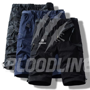 BLOODLINE Men's Quick Dry Sport <b>Shorts</b> Mid Elastic Waist Front Logo Zipper Pockets Bermuda Length Camouflage Pattern Casual <b>PU</b> - Product Image 4
